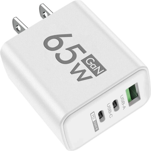 65W USB GaN Charger Type‎ C Fast Charge Wall Charger Phone Power Adapter 3 ports - Picture 1 of 6